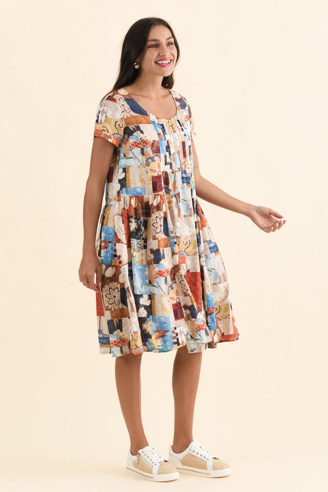 Hanoi Orange Botanical Cotton Blend Dress,Brunette model,alt text|model:Brontie image 4