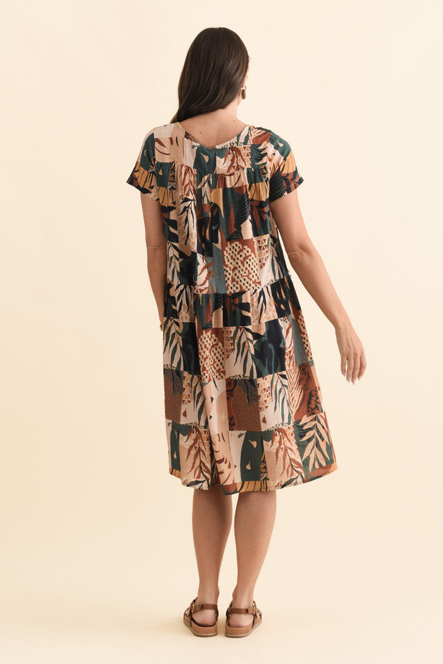 Hanoi Tan Mosaic Cotton Blend Dress,Brunette model,alt text|model:MJ image 5