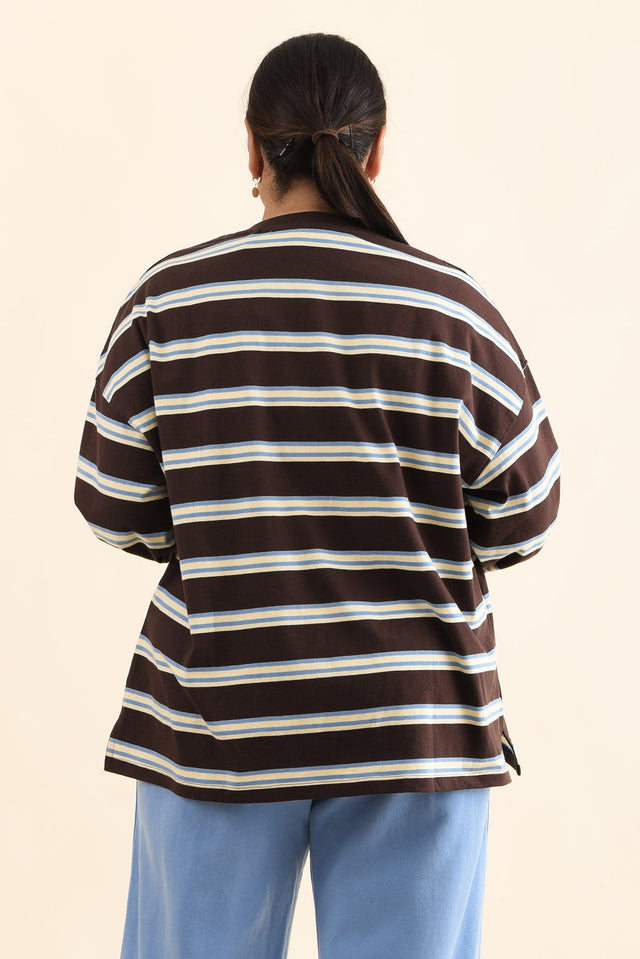 Harper Chocolate Stripe Long Sleeve Tee,Back,Brunette model,alt text|model:Pilita image 10