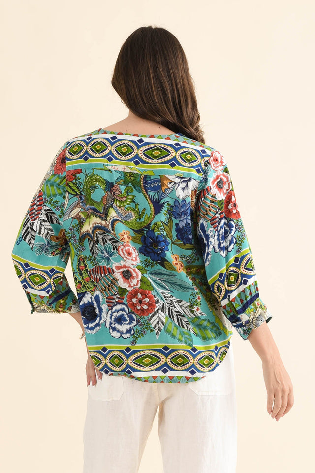 Hastings Green Floral Top,Back,Brunette model,alt text|model:MJ image 4