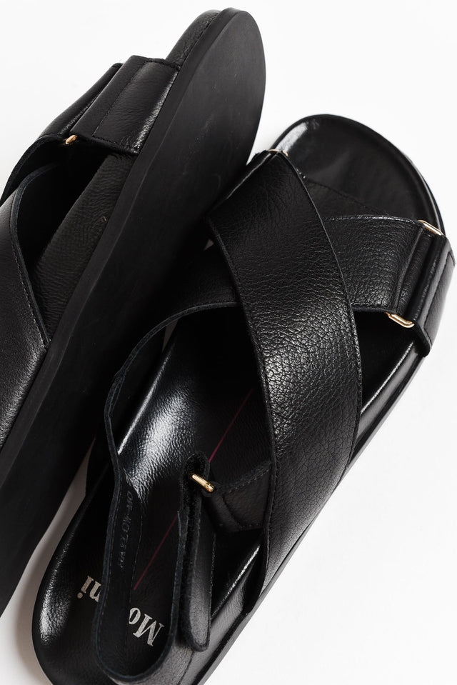 Haylow Black Leather Crossover Sandal