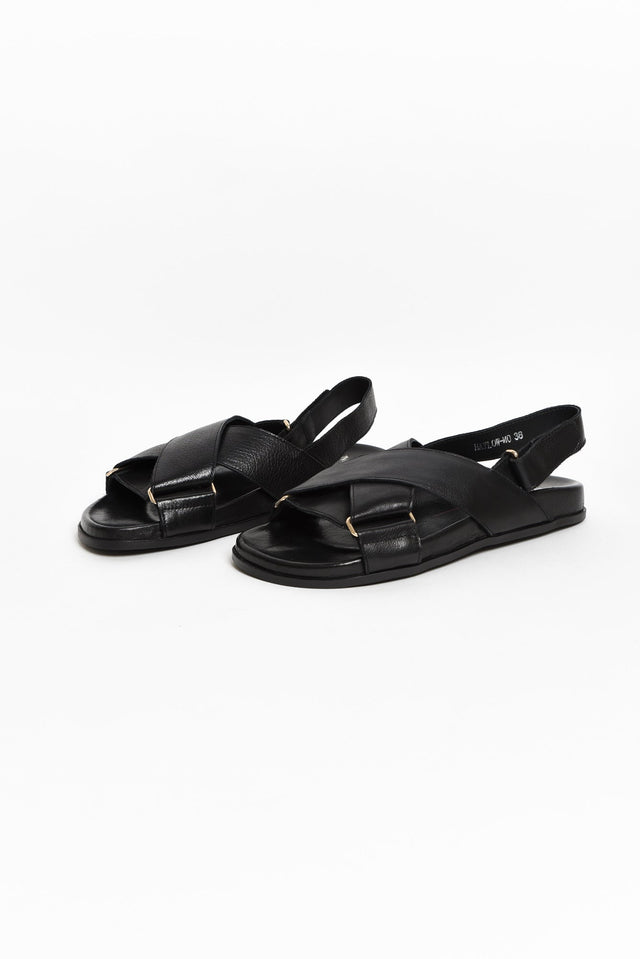 Haylow Black Leather Crossover Sandal