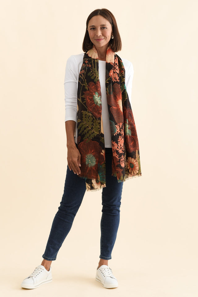 Hazlett Dark Brown Floral Scarf