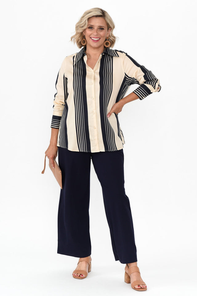 Heartstopper Navy Stripe Lyocell Shirt,alt text|model:Brooke image 2