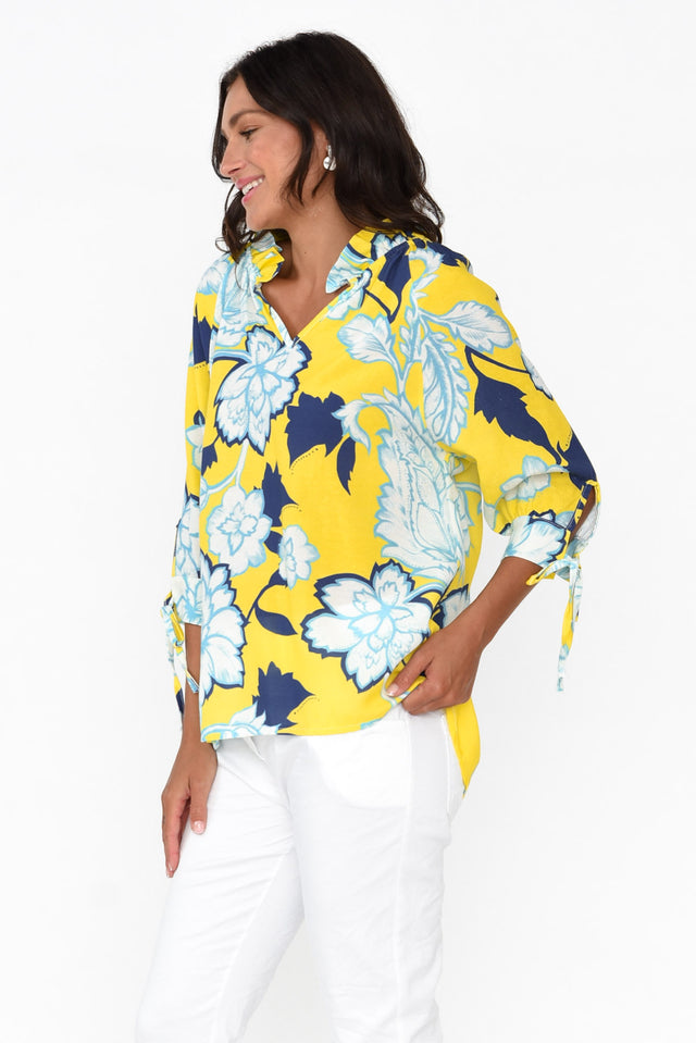 Hebe Yellow Floral Linen Blend Top image 3