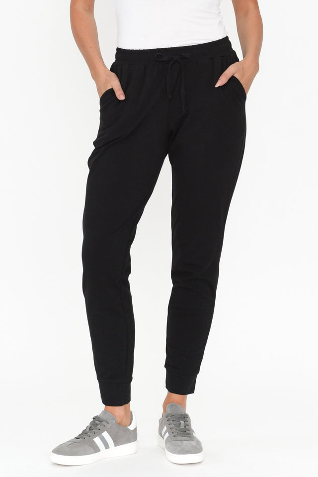 Heidi Black Cuffed Jogger Pants length_Cropped rise_High print_Plain colour_Black PANTS   alt text|model:MJ;wearing:8 image 1