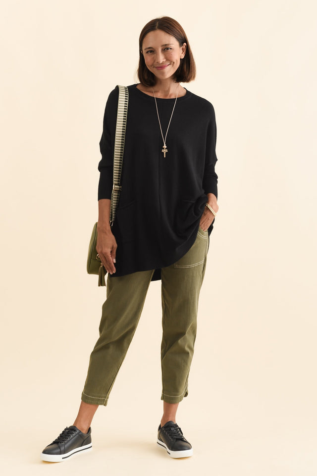 Helsinki Black Knit Pocket Jumper,Brunette model,alt text|model:Cara image 4