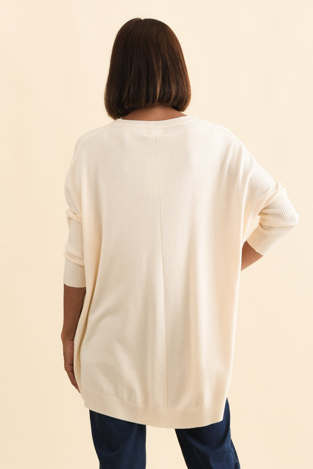 Helsinki Cream Knit Pocket Jumper,Brunette model,alt text|model:Cara image 6