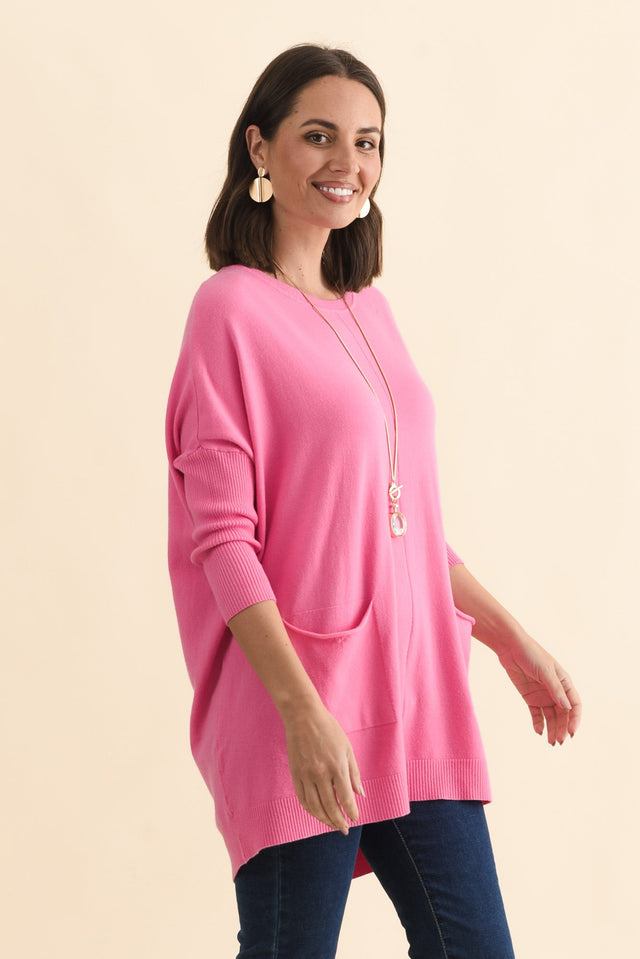 Helsinki Hot Pink Knit Pocket Jumper,Brunette model,alt text|model:MJ image 5