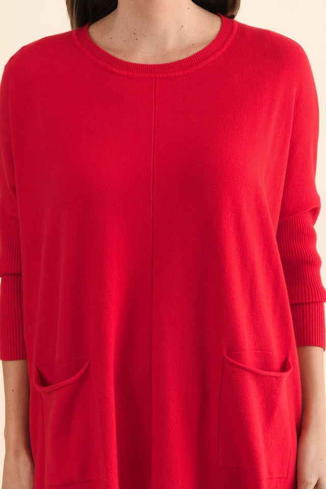 Helsinki Red Knit Pocket Jumper,Brunette model,alt text|model:MJ image 6