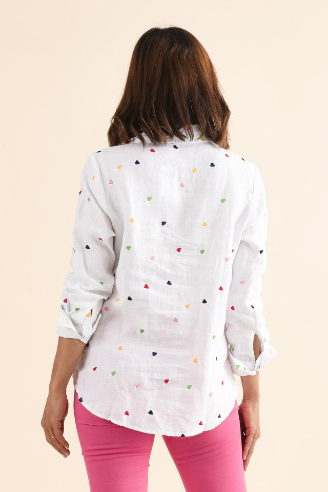 Henne White Heart Linen Shirt,Back,Brunette model,alt text|model:Cara image 4