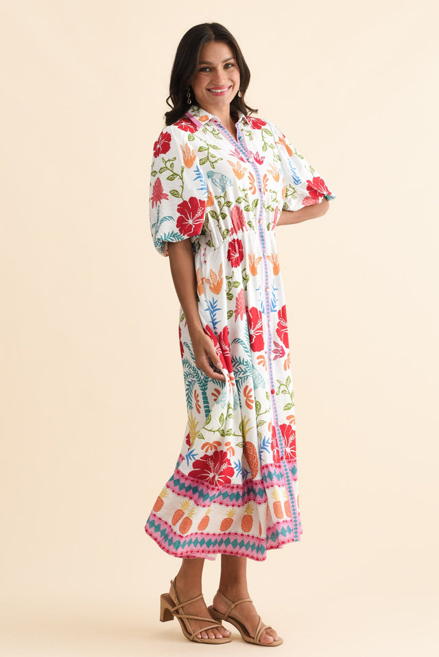 Hettie White Tropical Tie Dress,Brunette model,alt text|model:Brontie image 4