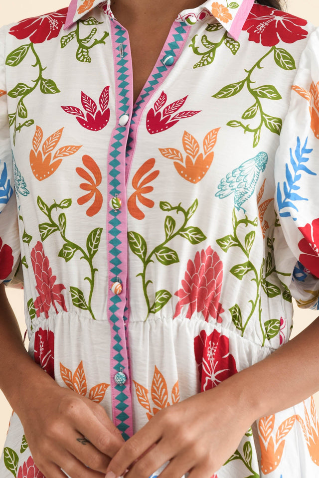 Hettie White Tropical Tie Dress,Brunette model,alt text|model:Brontie image 6