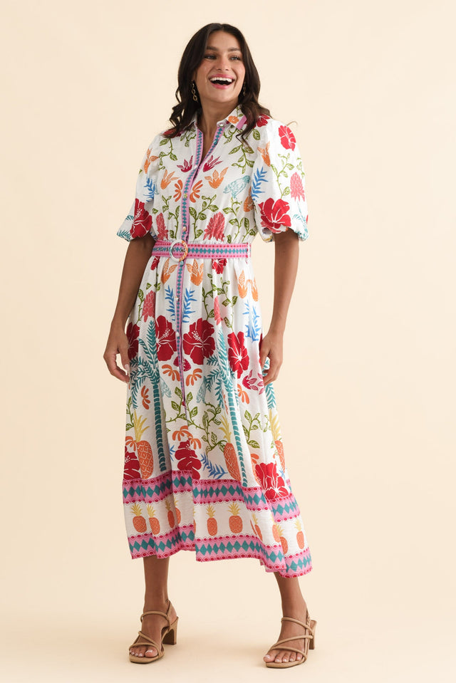 Hettie White Tropical Tie Dress,Brunette model,alt text|model:Brontie image 7