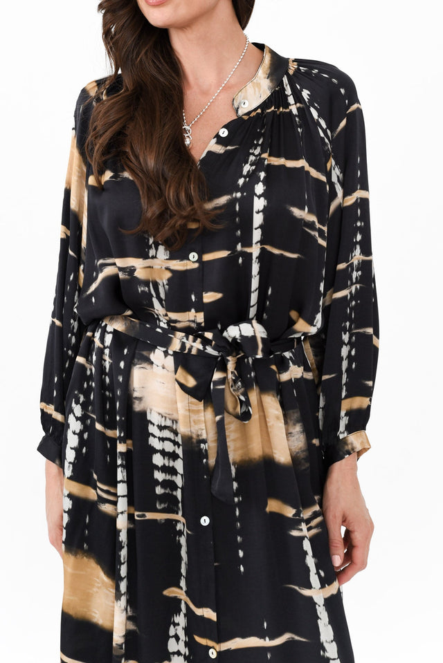 Hills Black Abstract Silk Blend Dress