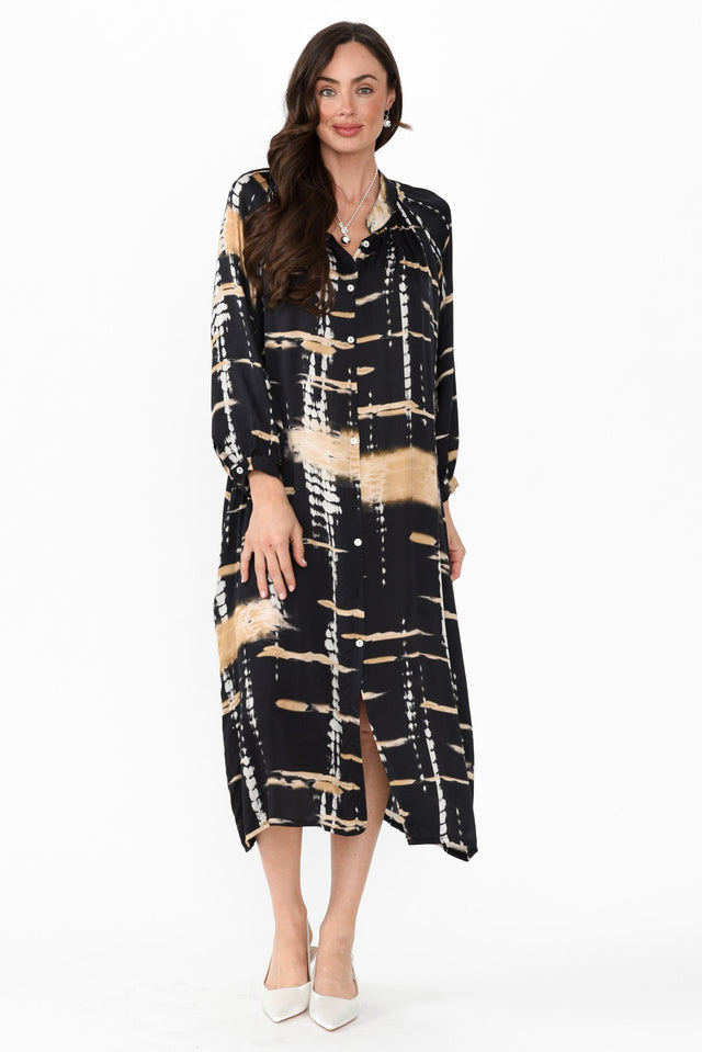 Hills Black Abstract Silk Blend Dress