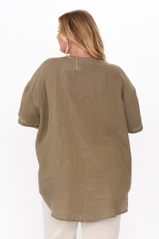 Holland Khaki Linen V Neck Tunic