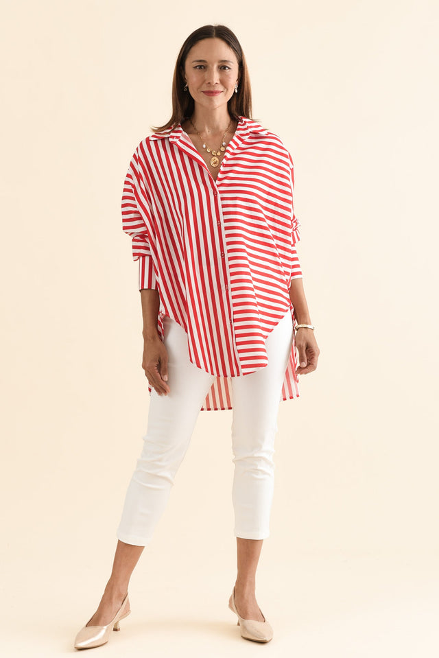 Homestead Red Stripe Cotton Shirt,Full Body,Brunette model,alt text|model:Cara image 2