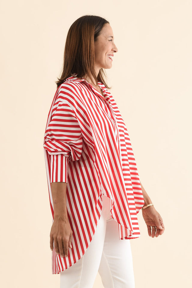 Homestead Red Stripe Cotton Shirt,Side,Brunette model,alt text|model:Cara image 3