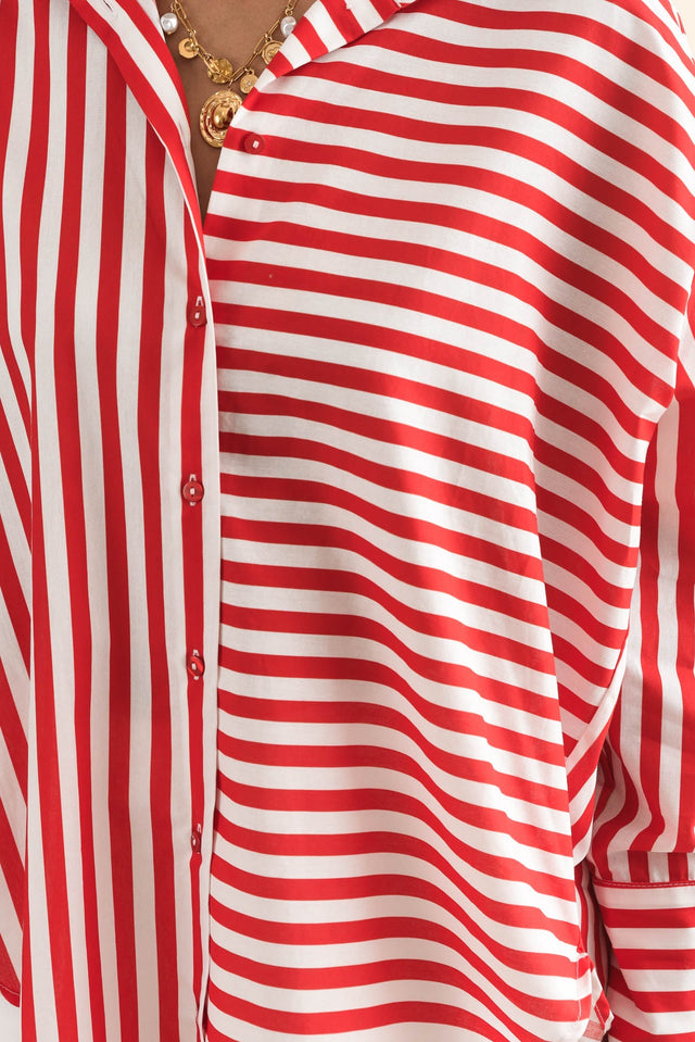 Homestead Red Stripe Cotton Shirt,Detail,Brunette model,alt text|model:Cara image 5