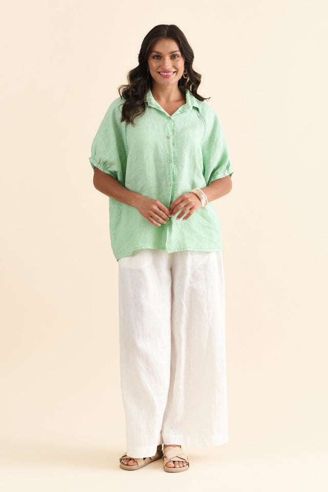 Huntley Aqua Linen Collared Shirt,Brunette model,alt text|model:Brontie image 7