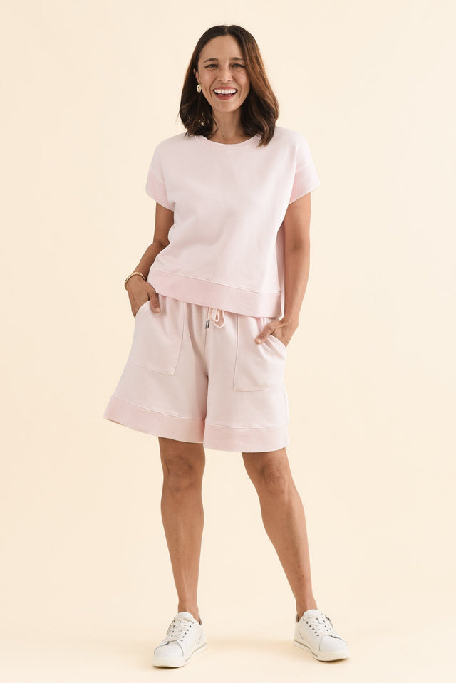 Hustler Light Pink Cotton Tee,Full Body,Brunette model,alt text|model:Cara image 6