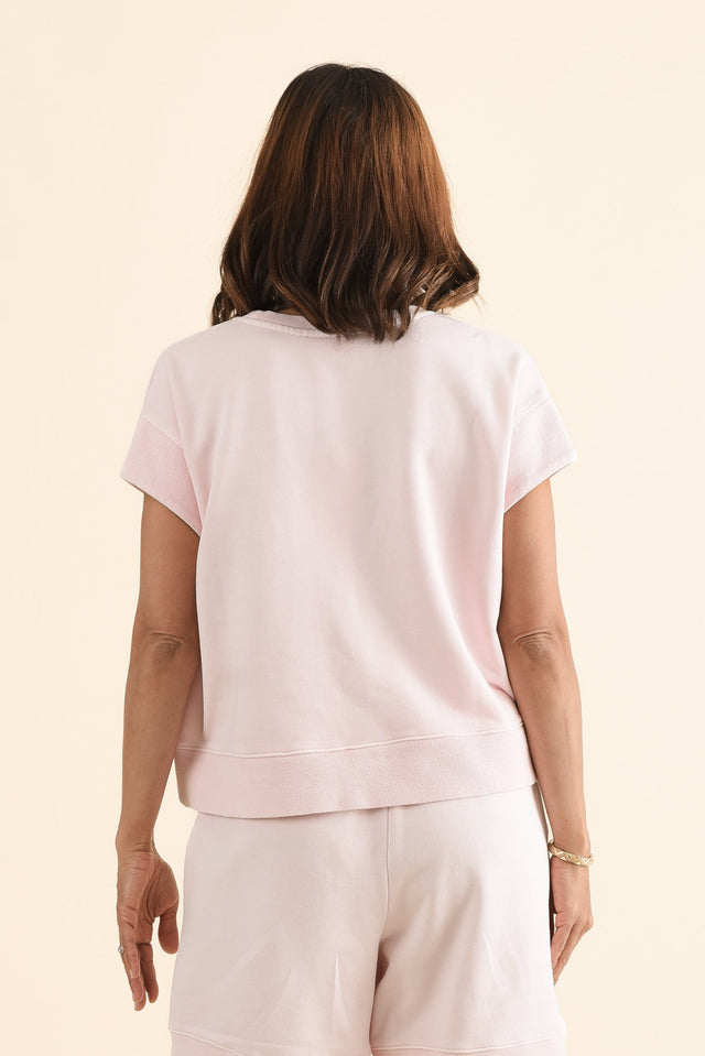 Hustler Light Pink Cotton Tee,Back,Brunette model,alt text|model:Cara image 4