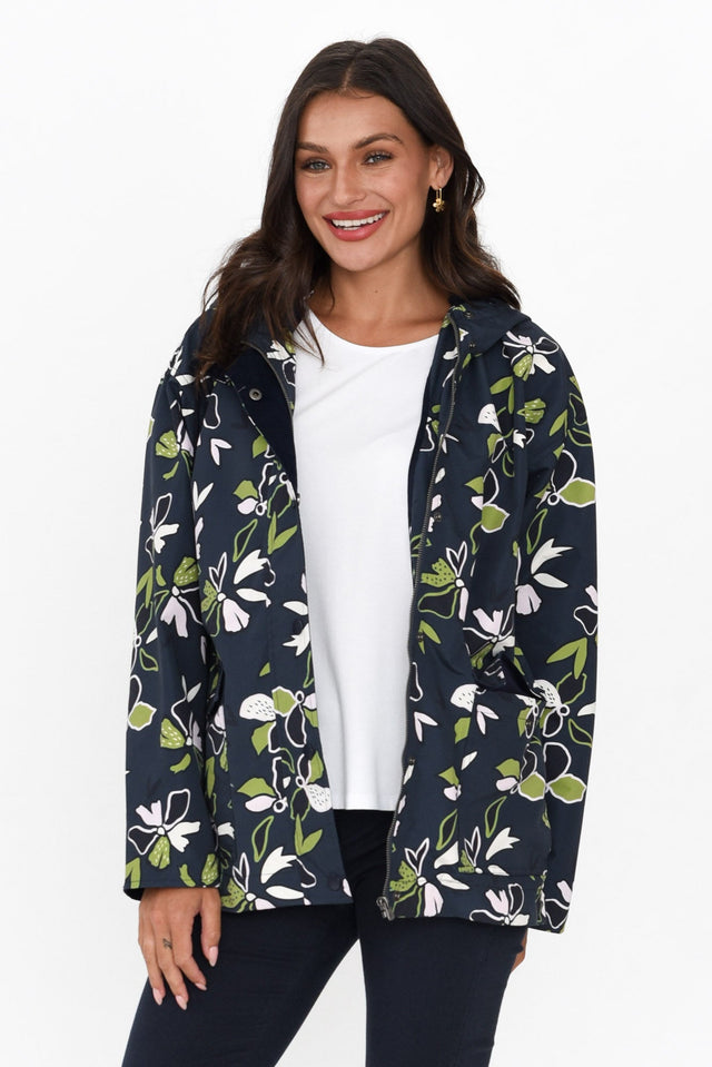 Idyll Navy Floral Raincoat