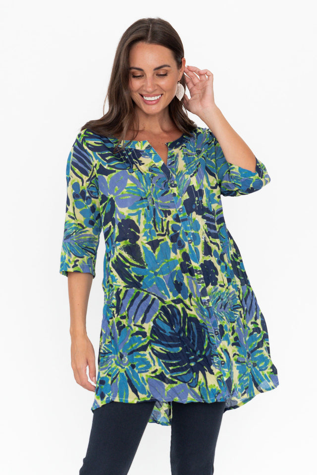 Indra Blue Meadow Cotton Tunic Top