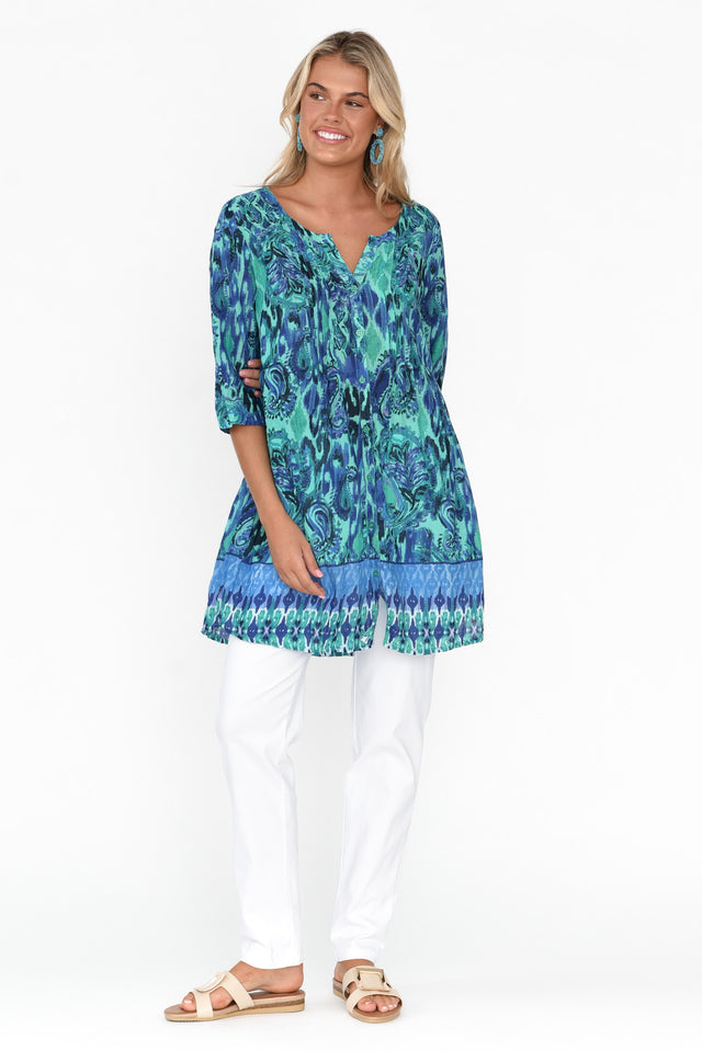 Indra Blue Paisley Cotton Tunic Top image 6