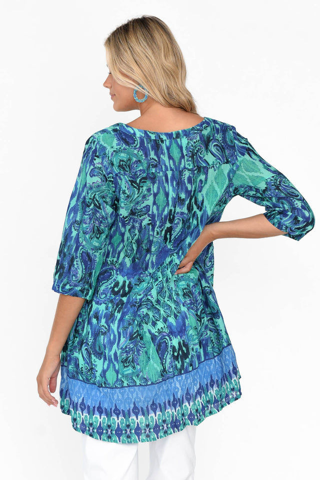 Indra Blue Paisley Cotton Tunic Top image 5