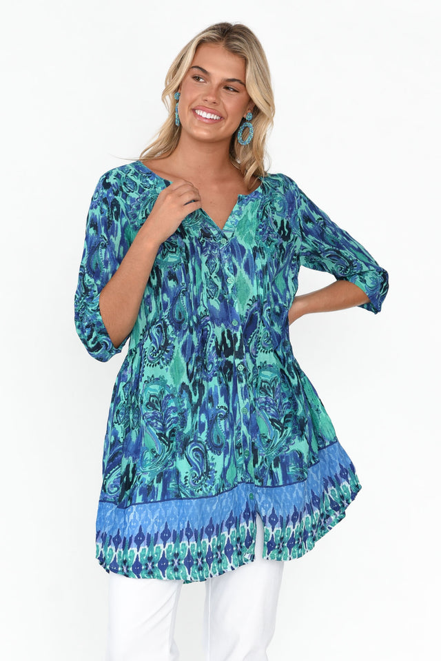 Indra Blue Paisley Cotton Tunic Top image 2
