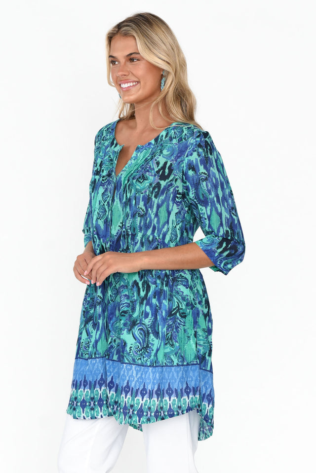 Indra Blue Paisley Cotton Tunic Top image 4
