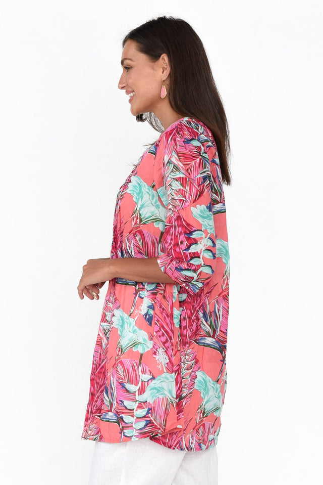 Indra Pink Bloom Cotton Tunic Top
