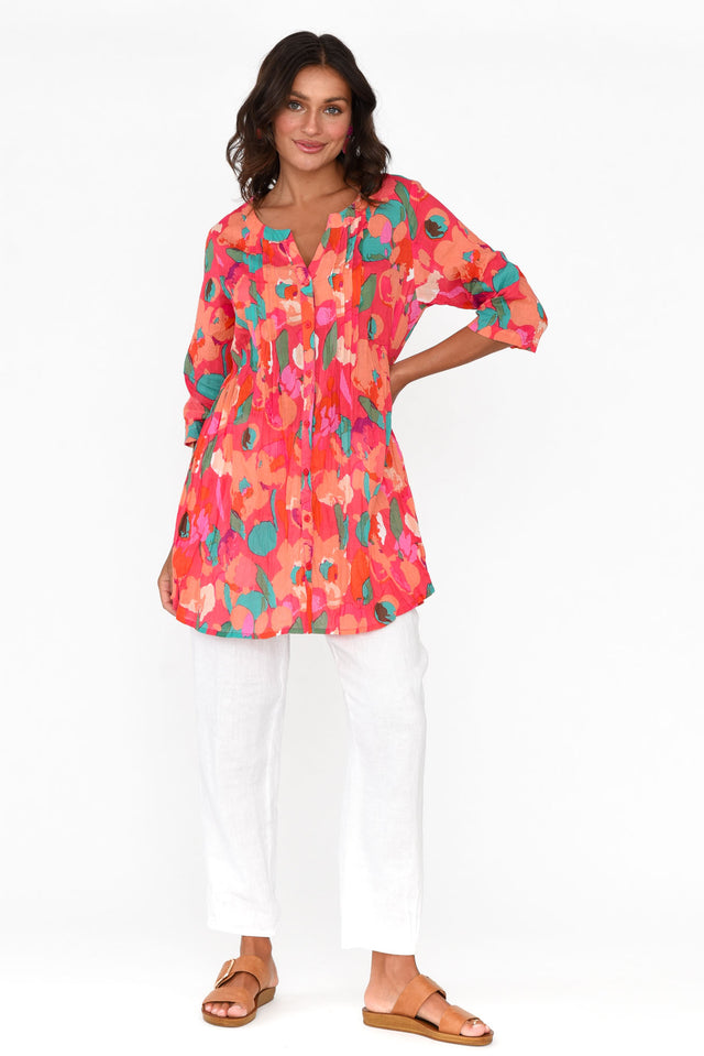 Indra Pink Blossom Cotton Tunic Top