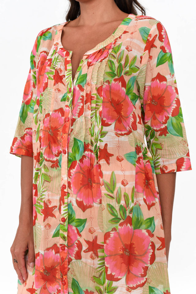 Indra Pink Flower Cotton Tunic Top