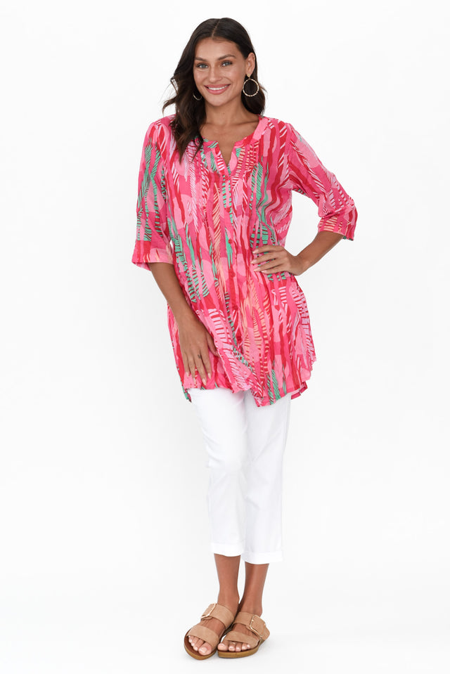 Indra Pink Foliage Cotton Tunic Top banner image