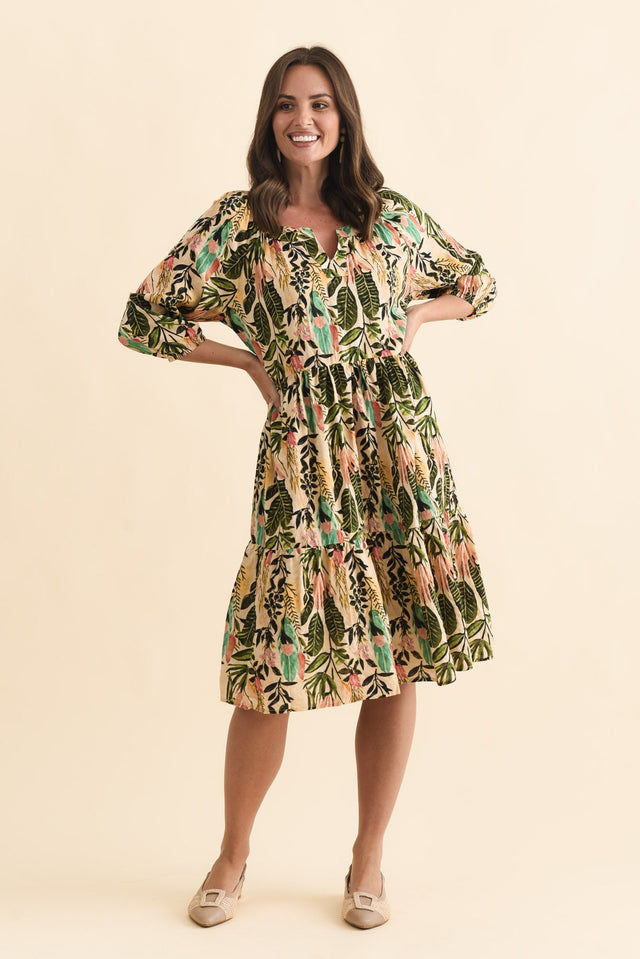 Irene Green Leaf Cotton Blend Dress - Blue Bungalow NZ Irene Green Leaf Cotton Blend Dress - Blue Bungalow NZ