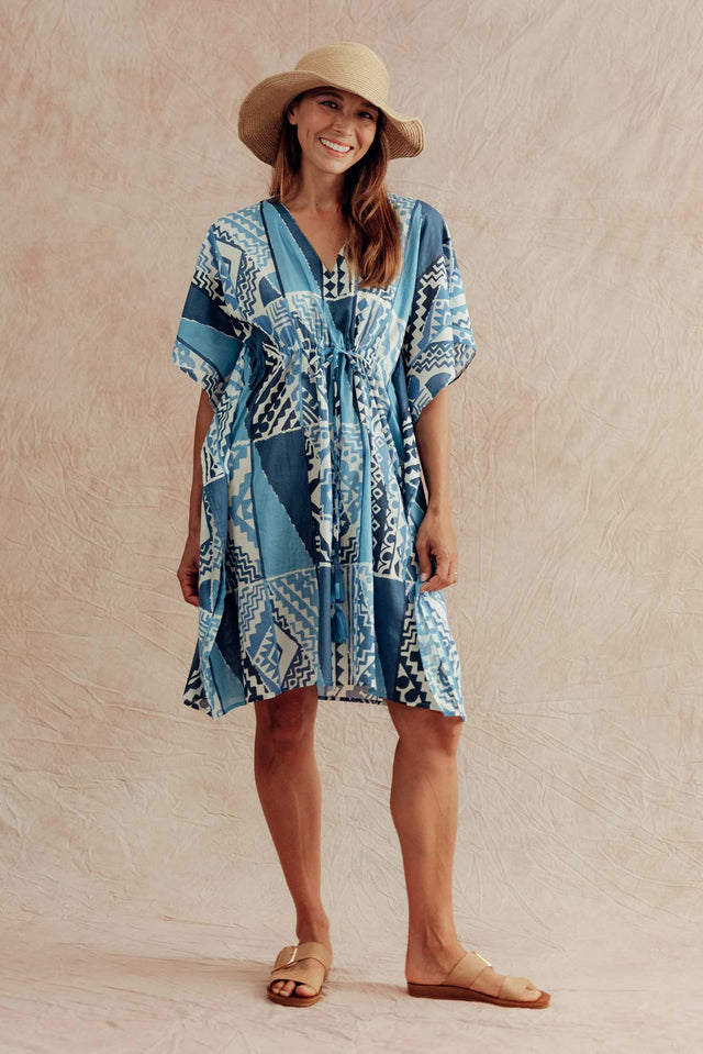 Isabel Blue Motif Cotton Kaftan