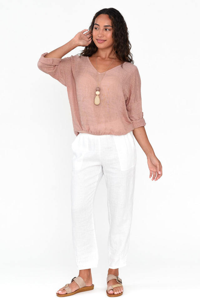 Isadora Dusty Rose Linen Top - Blue Bungalow NZ