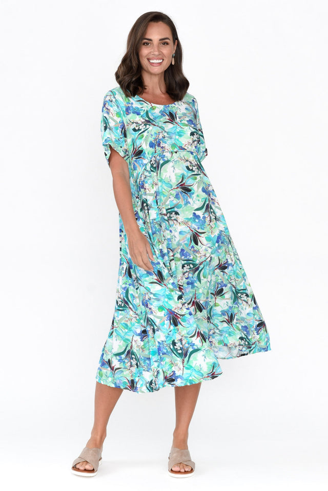 Isalina Blue Blossom Linen Blend Dress