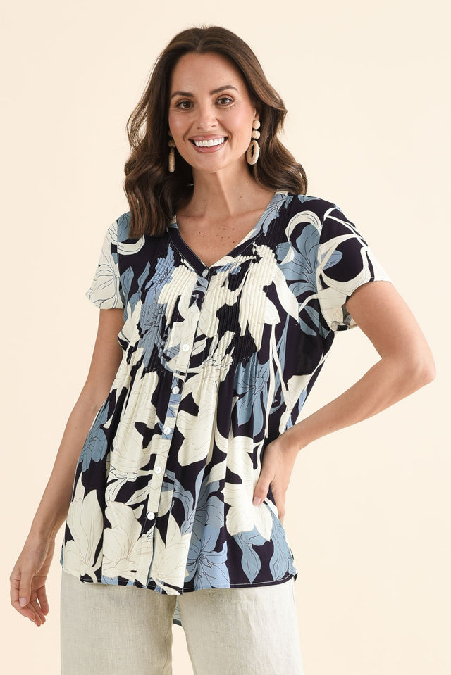 Isobel Blue Floral Button Top image 1