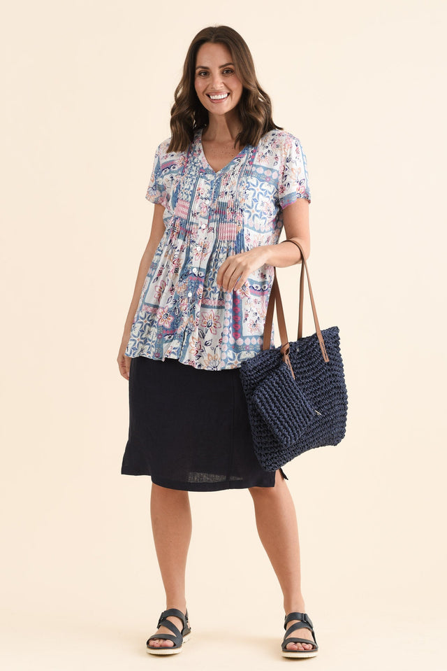 Mylah Navy Linen Stretch Skirt image 6