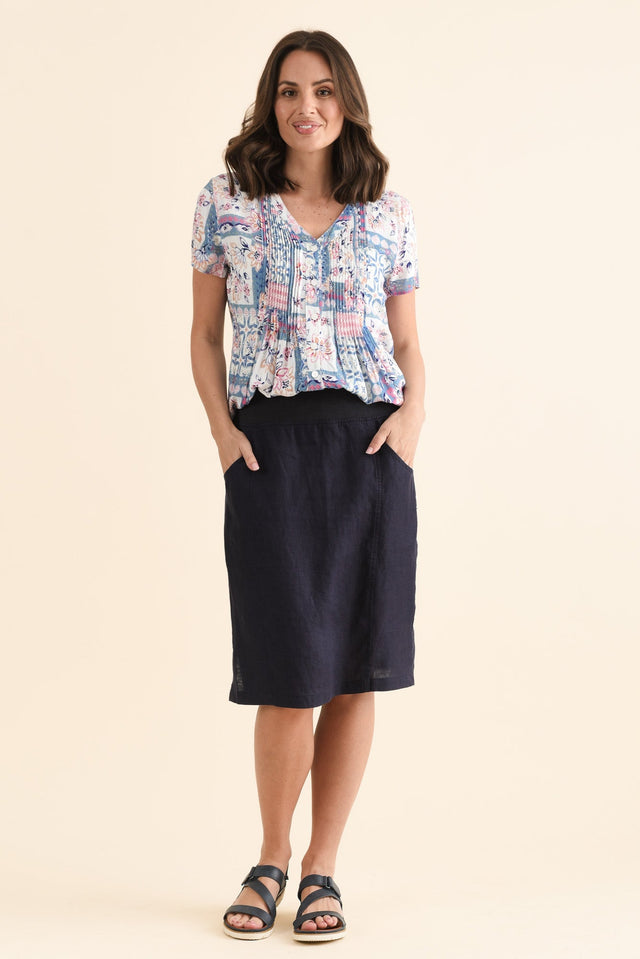 Mylah Navy Linen Stretch Skirt