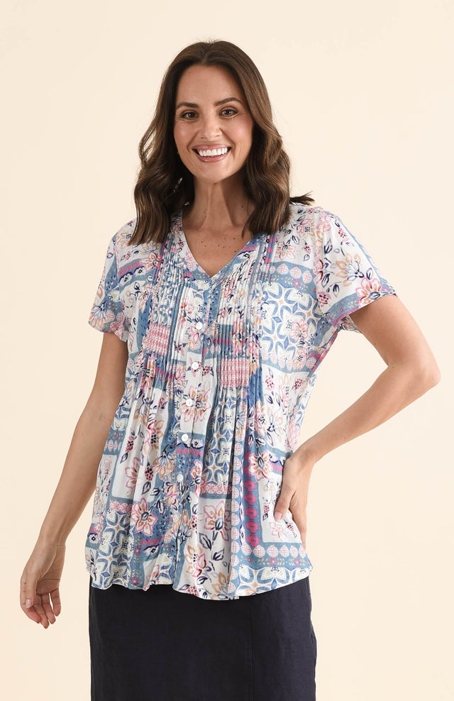 Isobel Pink Mosaic Button Top image 1