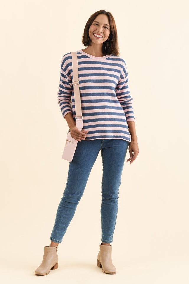 Ivana Pink Stripe Organic Cotton Knit Jumper,Brunette model,alt text|model:Cara image 3