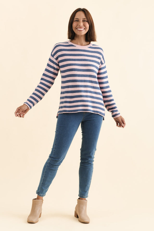 Ivana Pink Stripe Organic Cotton Knit Jumper,Brunette model,alt text|model:Cara image 7
