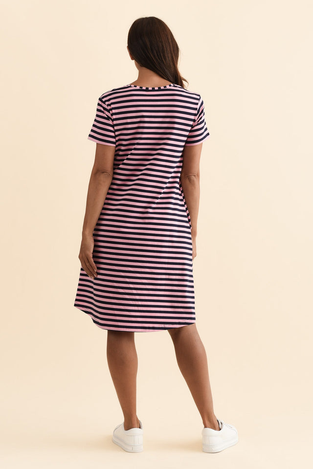 Izzy Pink Stripe Cotton Tee Dress,Brunette model,alt text|model:Cara image 5