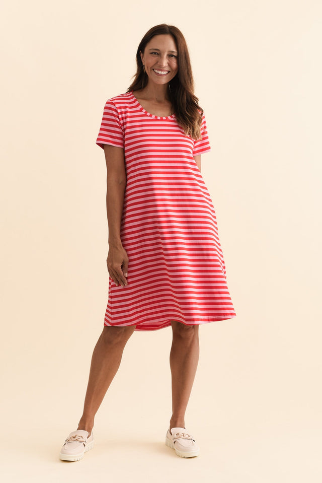 Izzy Red Stripe Cotton Tee Dress,Brunette model,alt text|model:Cara image 8