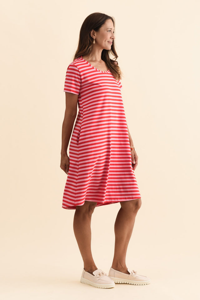 Izzy Red Stripe Cotton Tee Dress,Brunette model,alt text|model:Cara image 5
